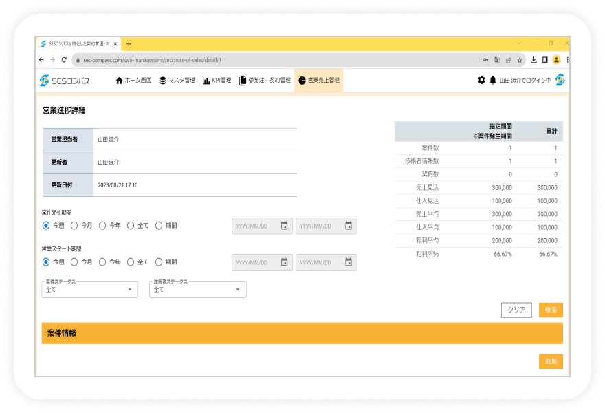 進行状況を集計テーブルで把握